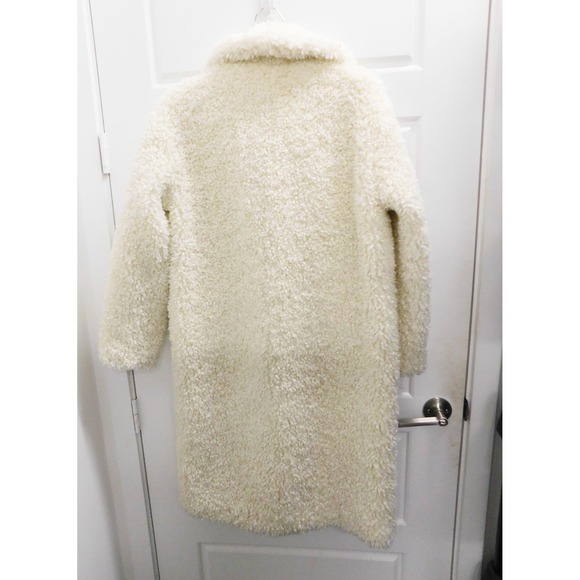 Zara White Sherpa Fleece Button Down‎ Long Coat sz S - Picture 3 of 4